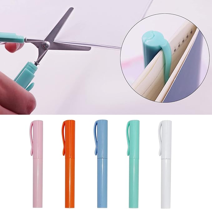 Pen Style Scissors with Cover Foldable Scissors Student Scissors Small Craft Scissors Embroidery Scissors for School, 1.4*2*11.4cm, Orange
