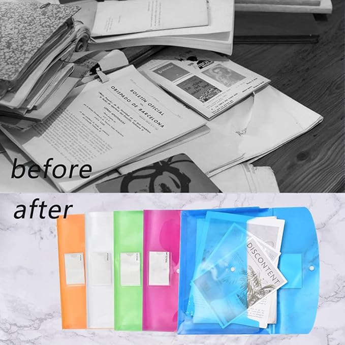 10 Pack Plastic Envelopes with Snap Closure,TFDLCG zm Poly File Envelopes with Label Pocket,Clear Document Folders,A4 Letter Size(13"×9.5") for School Home Work Office,Assorted Colors