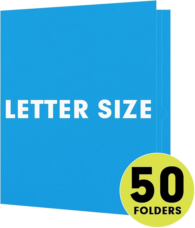 Two Pocket Folders, RAZCC 50 Pack 2 Pocket Folders Fit Letter Size Paper, Paper Folders with Pockets for School Office Business Home, Blue