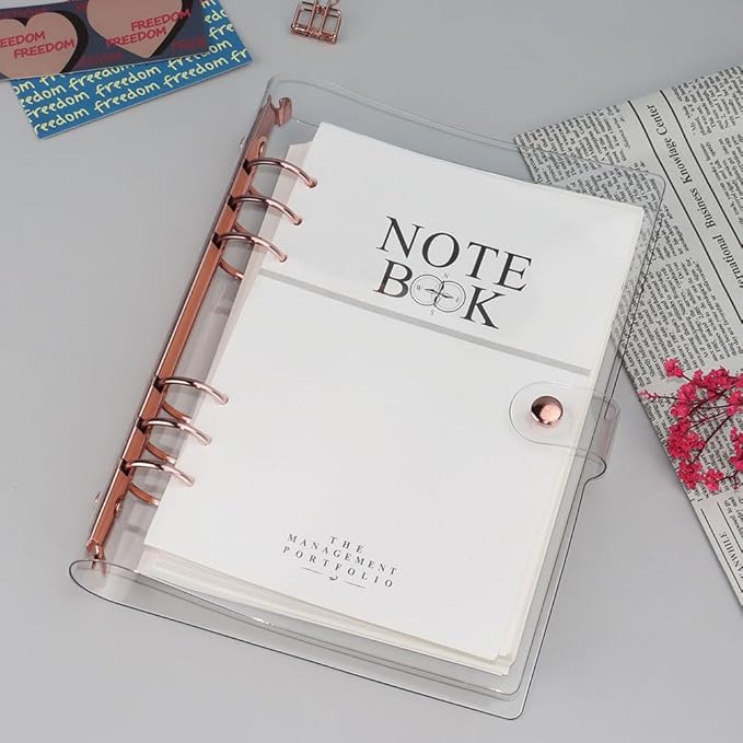 LALAFINA 3pcs Rose Gold Hand Book 6- Ring Binder Covers A5 Transparent Binder Cover Binder Cover Snap Button Clear Journal Binder Cover A5 Binders Students Supplies The Album Loose Leaf PVC