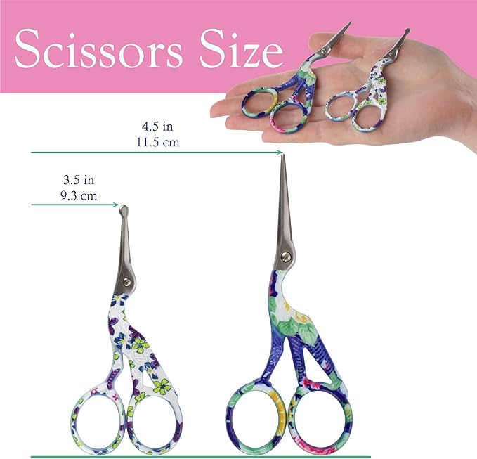 Stork Bird Rounded Safety Tip Embroidery Craft Stainless Steel Crane Scissors - Assortment A - 6 Pairs