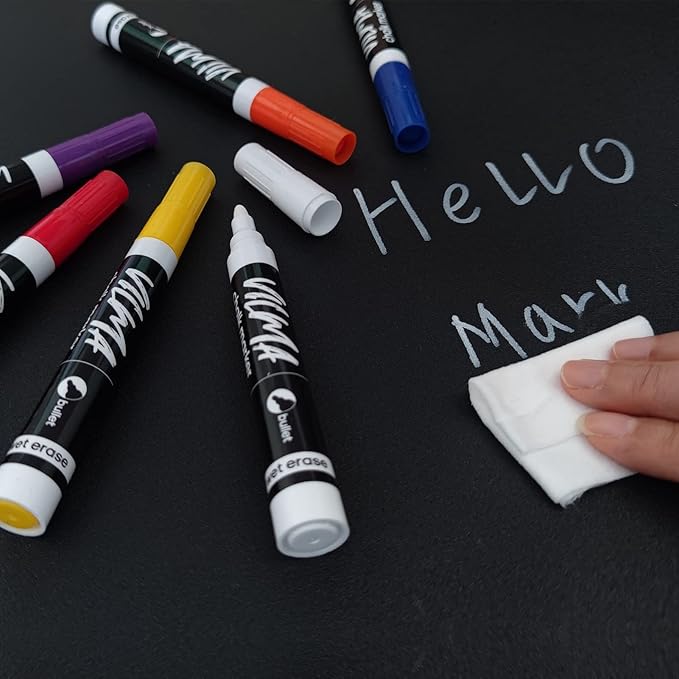 VILMA Liquid Chalk Markers Window Markers for Cars Glass pens Wet Erase Markers Washable Blackboard Markers for Car Window, Mirrors,Signs,Crafts, 2MM Tip 12 Pack,12 Colors