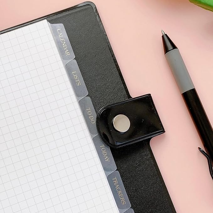 DY.2ten White Binder Dividers for 6-Holes Ring Binder, 1/7 Cut Tabs, A5 Size, Sturdy Plastic Dividers with 7 Tabs for School Office Home, 2 Sets, 14 Dividers, 2 Tab Stickers.