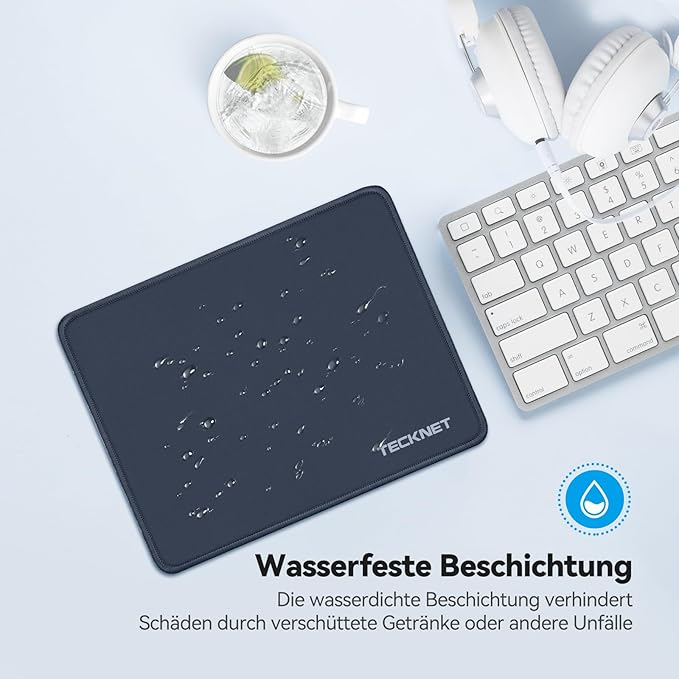 TECKNET Mouse Pad with Anti-fray Stitchin, Waterproof Surface & Non-Slip Rubber Base with Stitched Edges Gaming Mouse Mat for Laptop,Compatible with Laser and Optical Mice