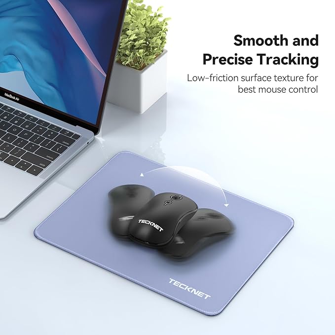 TECKNET Mouse Pad 270 x 210 x 3 mm with Anti-fray Stitchin, Waterproof Surface & Non-Slip Rubber Base with Stitched Edges Gaming Mouse Mat for Laptop,Compatible with Laser and Optical Mice - LT.Blue