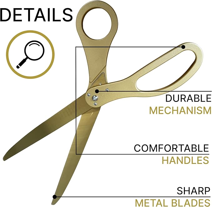 New Edition Grand Opening Scissors – 25'' Scissors Gold with Golden Blades for Ribbon Cutting Ceremony