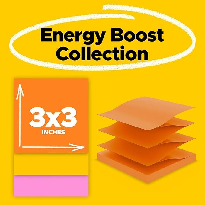 Post-it Super Sticky Dispenser Pop-up Notes, 18 Sticky Note Pads, 3 x 3 in., 2X The Sticking Power, School Supplies and Office Products, Use with Post-it Note Dispensers, Energy Boost Collection