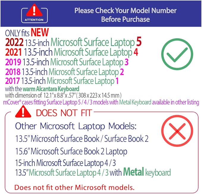mCover Hard Case Only Compatible for 13.5" Microsoft Surface Laptop (5/4 / 3/2 / 1) with Alcantara Keyboard - Blue