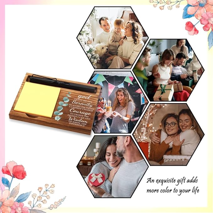 Office Baptism Gift for Boss, Christian Gift for Boss, Sobriety Gift for Boss, Serenity Prayer Gift for Boss, Wooden Sticky Note Holder With Inspirational Quotes,16.5 x 12 x 1.5 cm,XXN47