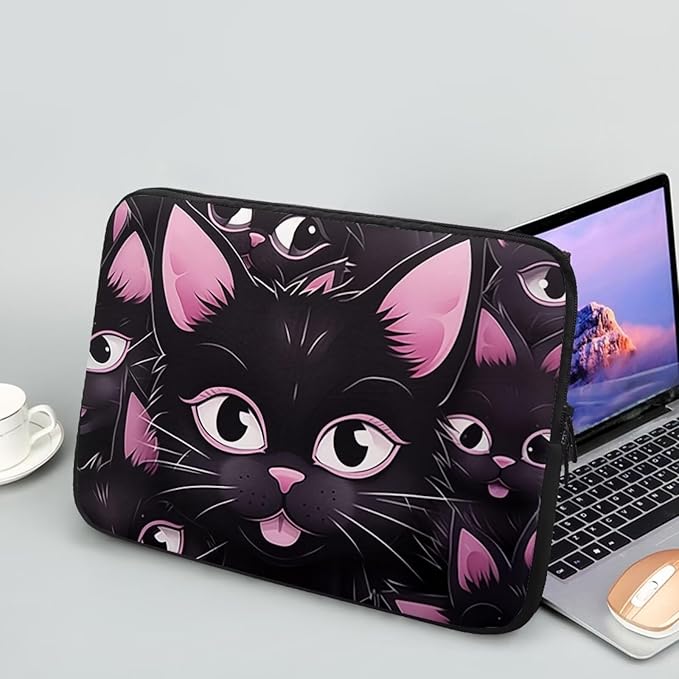 Black Cat Printed Laptop Briefcase for Women Men, Waterproof 13 Inch Laptop Bag Messenger Bag Lightweight Laptop Case for Office Business Traveling Daily Use, Gift for Father