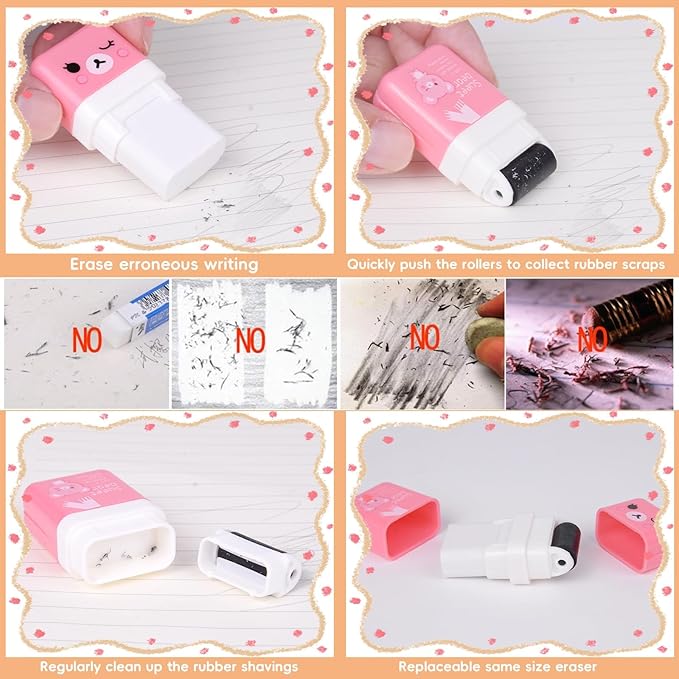 6 Pack of Pencil Erasers, Kids Eraser with Roller and Cover, Fun and Cute Animal Themed Eraser, Great Gift for Kid of Cute School Supplies