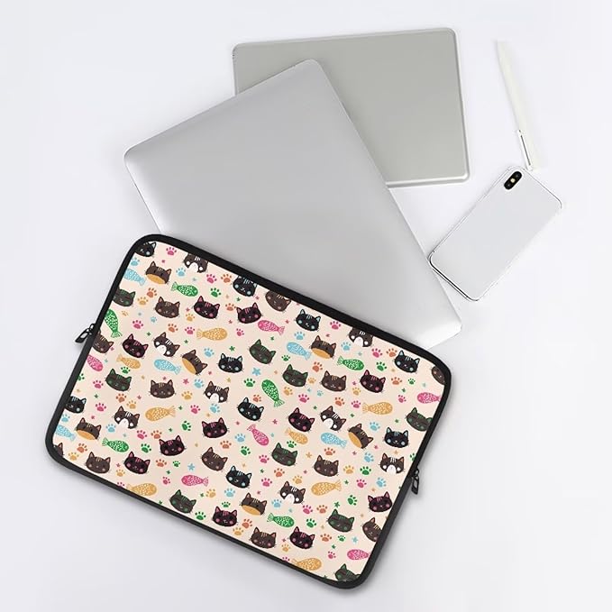 Cat Fish Printed Computer Carrying Cover, Large Capacity Laptop Case Bag Easy to Carry Computer Bag, 15 Inch Lightweight Laptop Briefcase Messenger Bag for Women