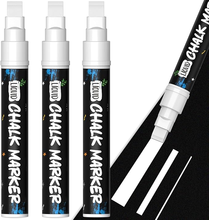 KERIFI Car Window Markers for Glass Washable, 10mm Jumbo White Liquid Chalk Markers for Holiday Wedding Decorations, Dry & Wet Erasable Bold Chalk Paint Pens for Chalkboard Blackboard Mirror, 3 Count