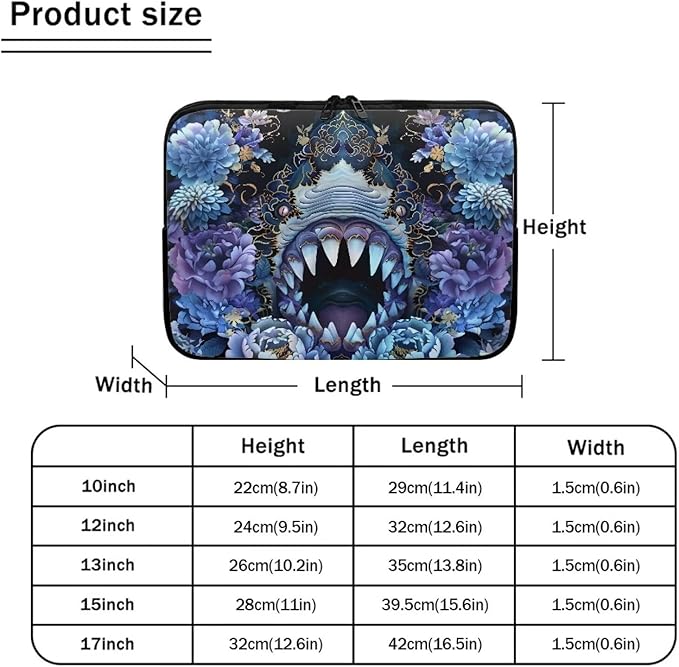 SharkPeony Printed Computer Bags for Laptops for Women Men, Shockproof 15 Inch Laptop Case Bag Washable Messenger Bag with Zipper, Laptop Case Computer Carrying Cover Easy to Carry