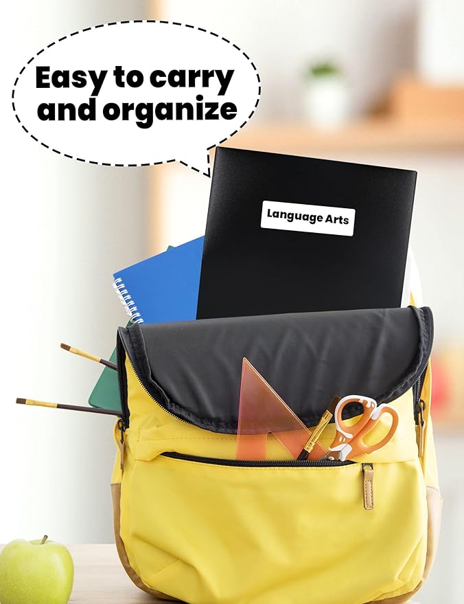 SUNEE 2 Pocket Folders (12 Pack, Black) Heavy-Duty Plastic Folders with Pockets, Fit 8.5x11 Letter Size Paper, 2-Pocket File Folders for Kids, Home, School, Office