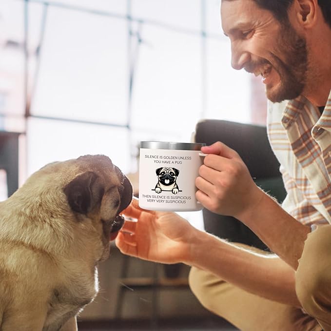 Lifecapido Pug Gifts for Pug Lovers, Silence is Golden Unless You Have A Pug 14 oz Coffee Mug, Dog Lover Gifts, Dog Mom Gifts, Birthday Christmas Gifts for Pug Lovers, Pet Lovers, White