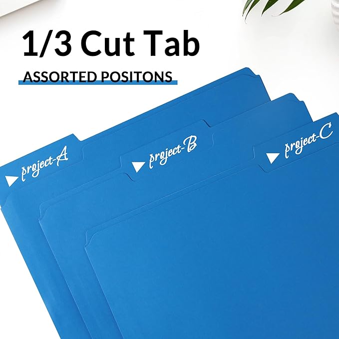 SUNEE File Folders with Fasteners, Manila Folders Letter Size, 2 Reinforced Fasteners, 1/3-Cut Tab, Blue Folders 50 Pack, Keep Organized for Your Office Documents School Files