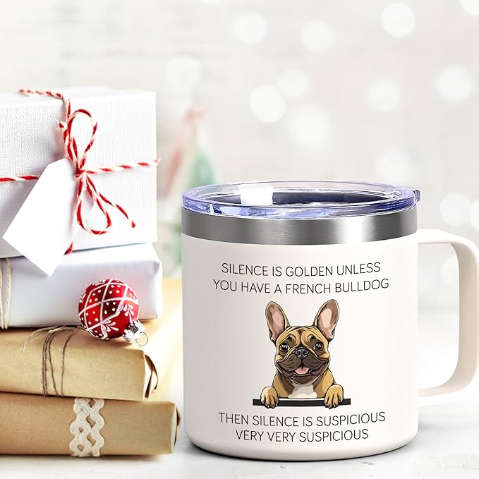 Lifecapido French Bulldog Gifts, Silence is Golden Unless You Have A French Bulldog 14 oz Coffee Mug, Frenchie Gifts, Dog Lover Gifts, Birthday Christmas Gifts for French Bulldog Lovers, White