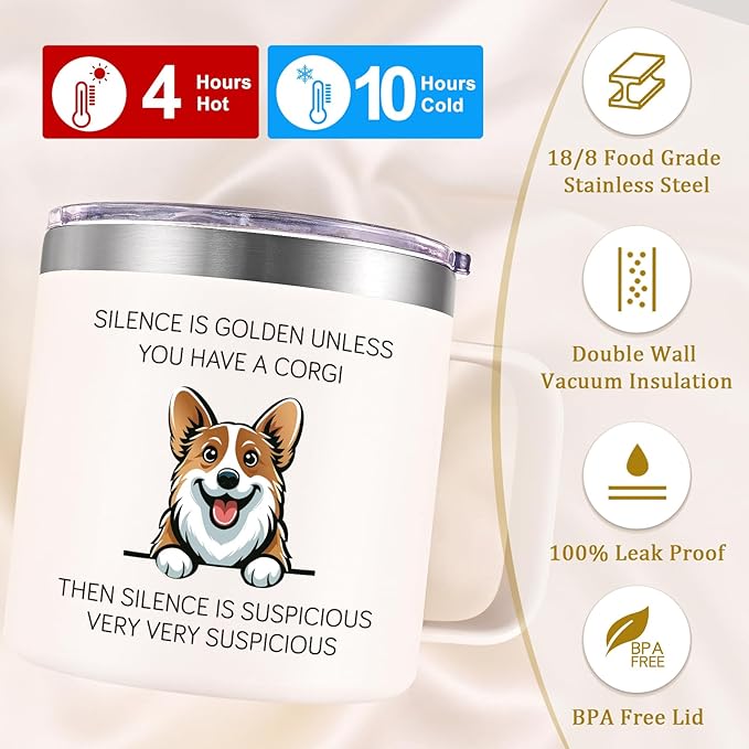Lifecapido Corgi Gifts for Corgi Lovers, Silence is Golden Unless You Have A Corgi 14 oz Coffee Mug, Dog Lover Gifts, Dog Mom Gifts, Birthday Christmas Gifts for Corgi Lovers, Pet Lovers, White