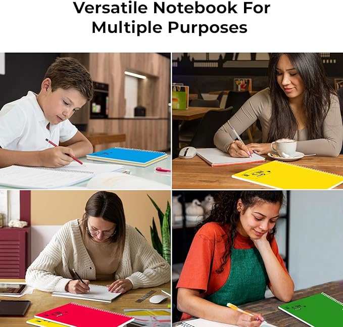 1 Subject Spiral Notebook, 12 Pack, Wide Ruled, Water Resistant Cover, Thick 140 Pages/Book (70 Sheets), 8 x 10-1/2, 3 Hole, Assorted Colors, Bulk School & Office