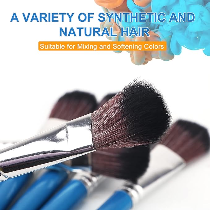 1 Inch Mop Brush for Acrylic Painting, 6 Pieces Oval Blending Brushes for Acrylic Painting with Short Wooden Handle for Acrylic, Gouache,Watercolor