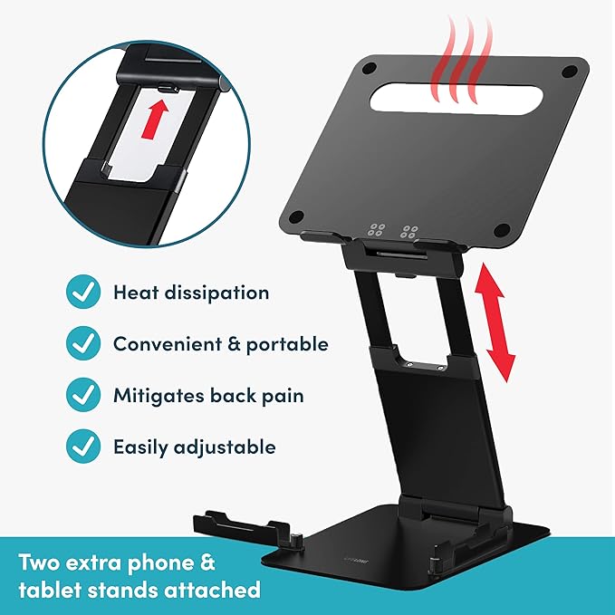 Lifelong Quad PRO Adjustable Laptop Stand, Portable and Ergonomic, Fits MacBook and Laptops 10-17 Inches, Lifts Up to 20 Inches, Ideal for Working from Home or Office