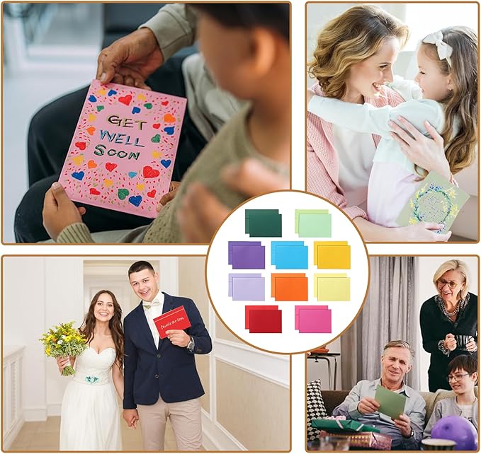 10 Assorted Colors Blank Flat Cards and Envelopes 4.25 x 5.5 Heavy Single Panel Cardstock and A2 Envelopes Self Seal 20 Packs for Wedding Invitations, Greeting Cards, Thank You Cards, Party