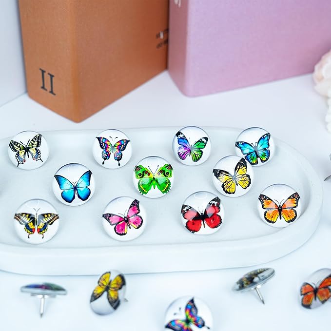 24Pcs Butterfly Push pins,Decorative Push Pins,Cute Push Pins,Thumb Tacks for Bulletin Board Office Organization or Home(24-Butterfly)