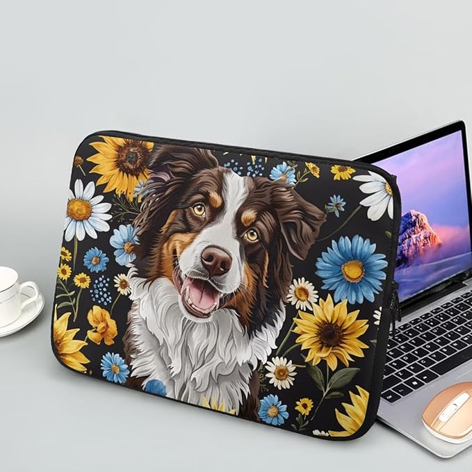 Bernese Mountain Dog Printed Computer Bags for Laptops, Sunflower Daisy Printed 15 Inch Laptop Bag Laptop Briefcase Travel Case for Women Men Teens, Compatible with Most Laptops
