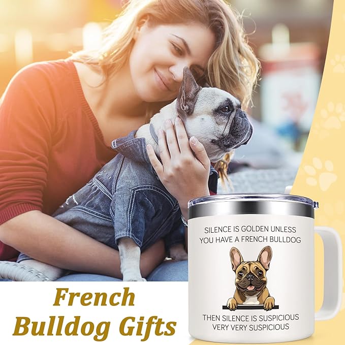 Lifecapido French Bulldog Gifts, Silence is Golden Unless You Have A French Bulldog 14 oz Coffee Mug, Frenchie Gifts, Dog Lover Gifts, Birthday Christmas Gifts for French Bulldog Lovers, White