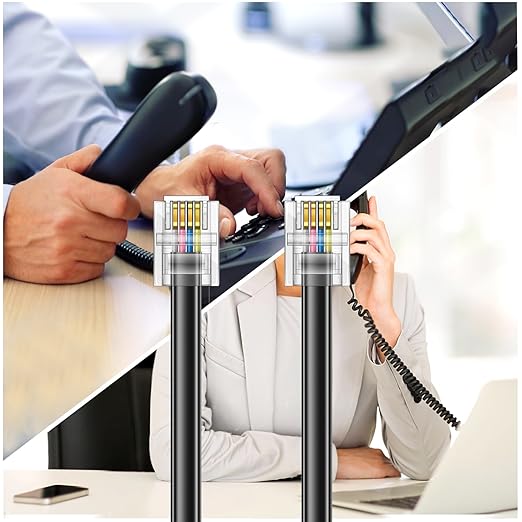 10 FT - 4 Pack Phone Extension Cord, Telephone Cable with Standard RJ11 Plug (6P4C), Black, for Landline Telephones, Fax, Modems, Answering Machines