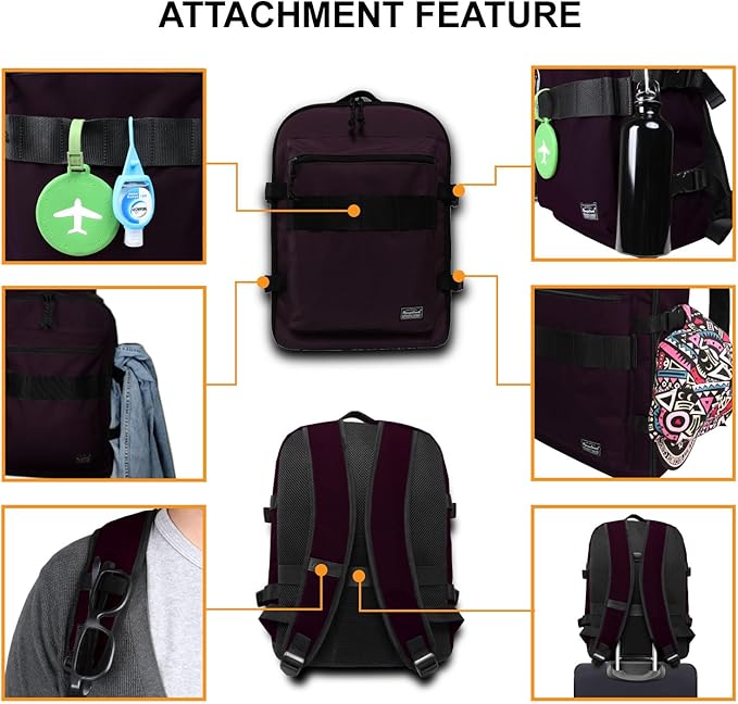 Lightweight Travel Backpack Hiking Daypack Laptop Bookbag, 17L Carry-on Personal Item Weekender Overnight Bag Unisex, Eggplant