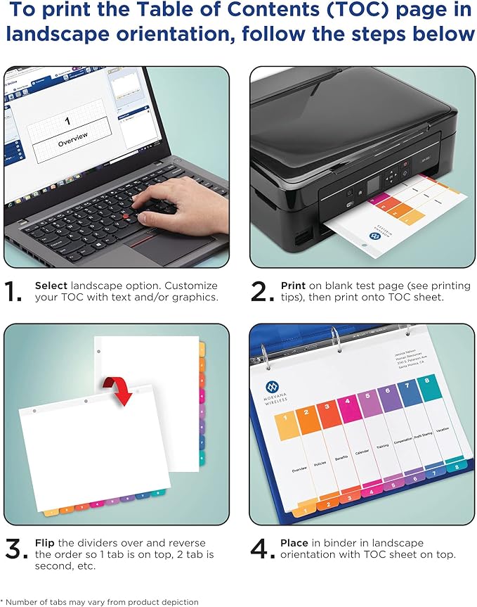 Avery 12 Tab Dividers for 3 Ring Binders, Customizable Table of Contents, Multicolor Tabs, 1 Set (11141)