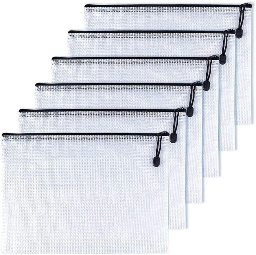 Oaimyy-A3(12.5"x 17.5"), Mesh Zipper Pouch Document Folders Bag Plastic Zip File Folders for School Office Supplies, Travel, Organizing Storage-Black,6 Pcs
