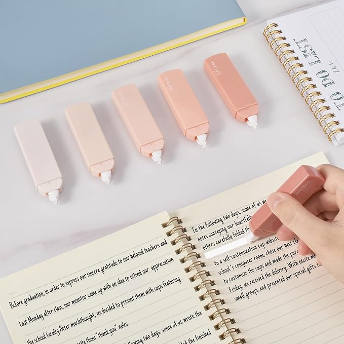 Temiary 6Pcs Mini White Out Tapes for Instant Correction, Cute Whiteout for Writing, Aesthetic Correction Tape Set Easy To Use for Students School Office Supplies (Pink)