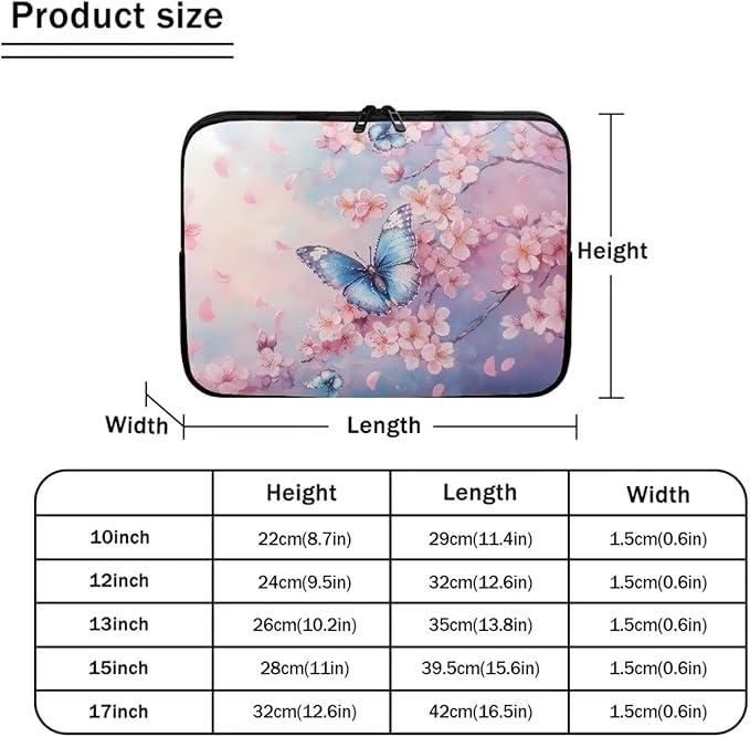 Butterfly Print Laptop Bag for Girls, 17 Inch Peach Blossom Laptop Sleeve Soft Laptop Case Bag for Girls, Waterproof Laptop Briefcase Computer Bag with Zipper