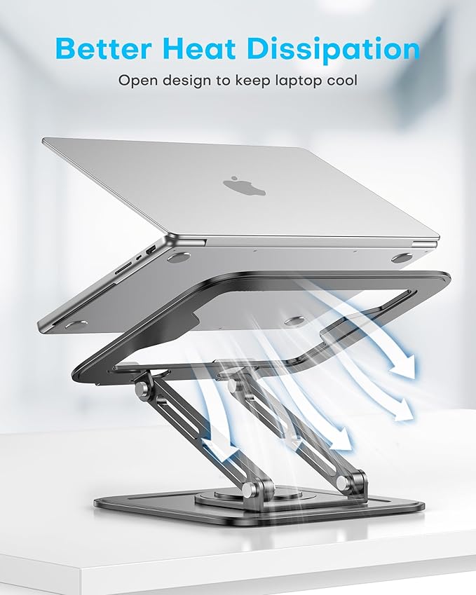 Adjustable Laptop Stand, Computer stand with 360 Rotating Base, Ergonomic Laptop Riser for Desk Foldable Laptop Mount Protable Computer Stand for Laptop Fits with MacBook Pro Air (10-16") - Black