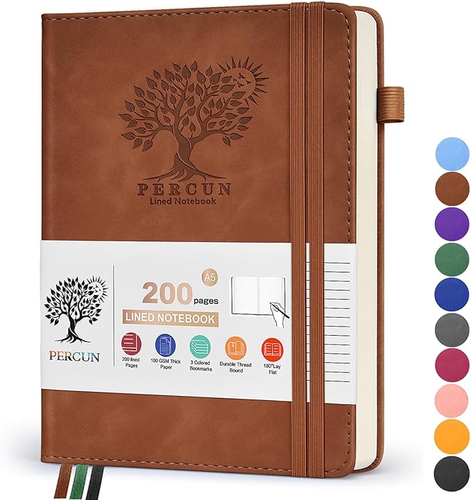 Lined Journal Notebook for Women and Men,Hardcover Leather Journaling Notebook for Writing, Travel, Business, Work and School,200 Pages A5 Notebook for Note Taking, Diary 5.9" × 8.5" - Brown