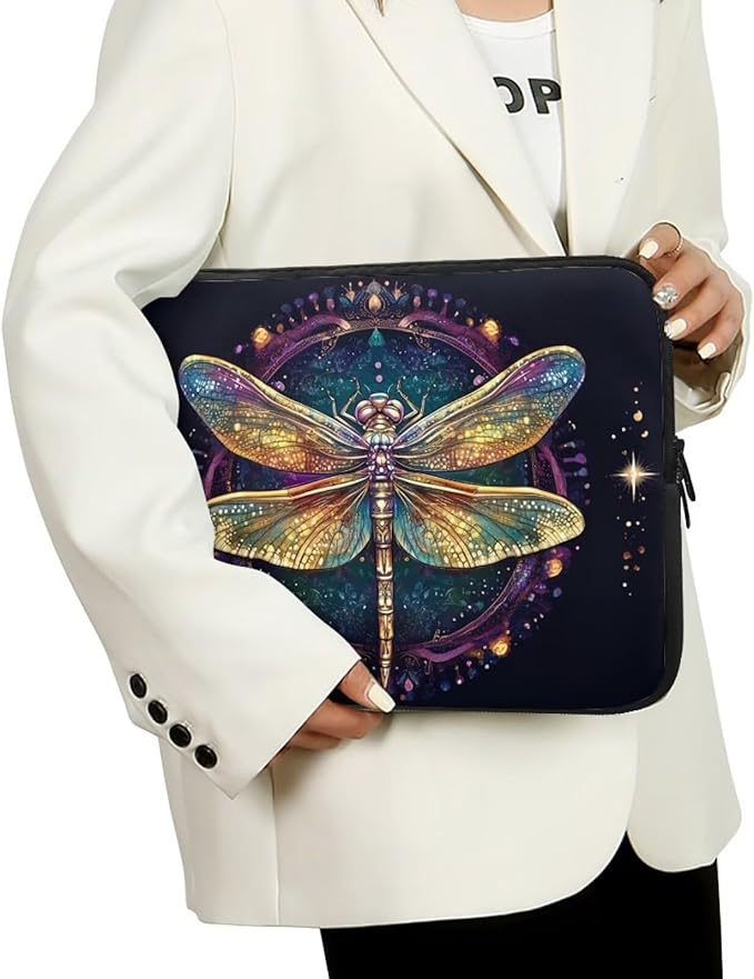 Dragonfly Printed Computer Bags for Laptops for Women, Large Capacity Computer Carrying Cover Laptop Briefcase, 17 Inch Water Resistant Laptop Case Portable Computer Case Bag