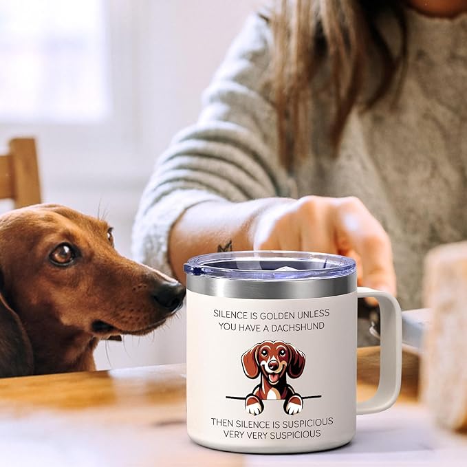 Lifecapido Dachshund Gifts for Women, Silence is Golden Unless You Have A Dachshund 14 oz Coffee Mug, Dog Lover Gifts, Dog Mom Gifts, Birthday Christmas Gifts for Dachshund Lovers, Pet Lovers, White