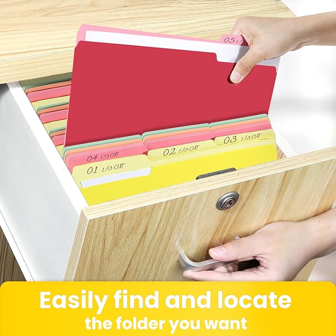 SUNEE File Folders Letter Size Yellow, 100 Pack Manilla Folders 8.5 x 11 1/3-Cut Tabs, Colored File Folders Office Home School for Documents Files Paper