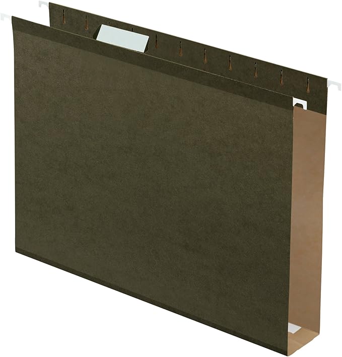 Pendaflex Extra Capacity Reinforced Hanging File Folders, 2", Letter Size, Standard Green, 1/5 Cut, 25/BX (04152X2) & File Folders, Letter Size, 8-1/2" x 11", Classic Manila, 1/3-Cut Tabs in Left