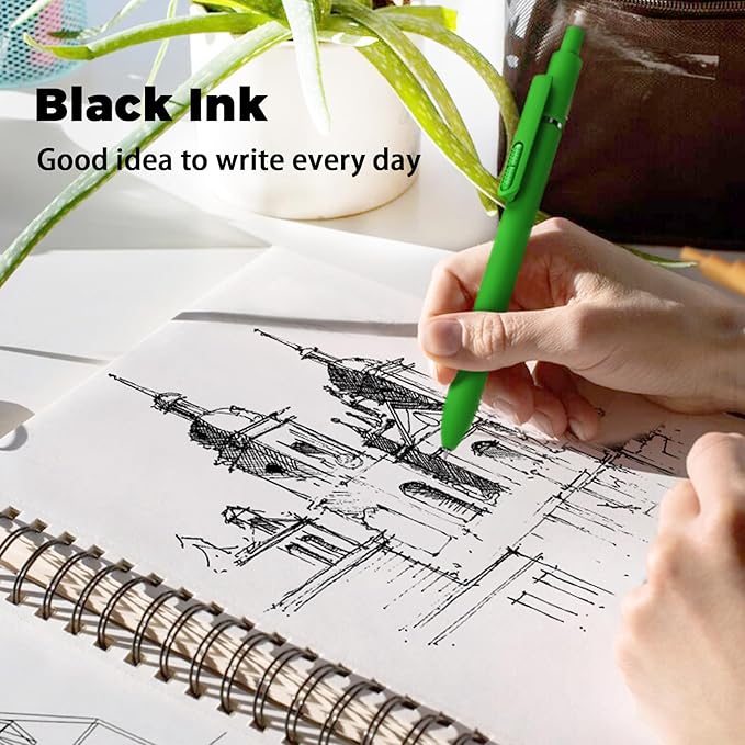 Gel Pens, 16 Pcs Quick Dry Black Ink Pen Fine Point 0.5mm Smooth Writing Pen, Large Capacity Long Lasting Ink Retractable Pens Gift Set for Journaling Note Taking, School Office, Home Supplies
