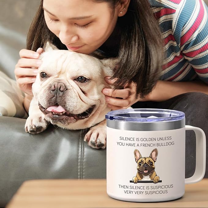 Lifecapido French Bulldog Gifts, Silence is Golden Unless You Have A French Bulldog 14 oz Coffee Mug, Frenchie Gifts, Dog Lover Gifts, Birthday Christmas Gifts for French Bulldog Lovers, White