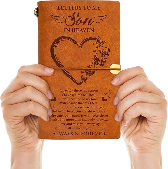 Vetbuosa Letter to Son in Heaven Leather Journal,Memorial Gifts for Loss of Son,Loss of Son Sympathy Gifts,Bereavement Gift Idea,In Memory of Loved One Gifts
