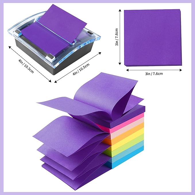 (24 Pads) Pop-up Sticky Notes 3x3 Inches, 8 Bright Colors Super Sticky Notes, Clean Removal, Recyclable, 84 Sheets/pad
