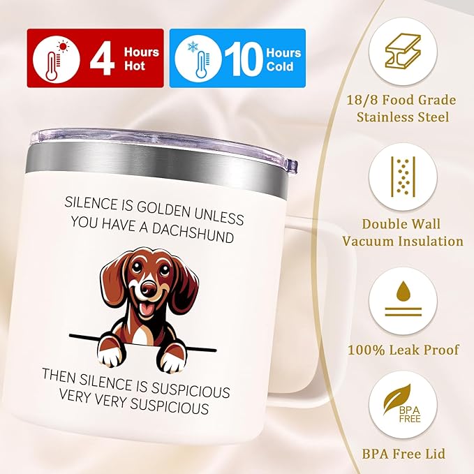 Lifecapido Dachshund Gifts for Women, Silence is Golden Unless You Have A Dachshund 14 oz Coffee Mug, Dog Lover Gifts, Dog Mom Gifts, Birthday Christmas Gifts for Dachshund Lovers, Pet Lovers, White