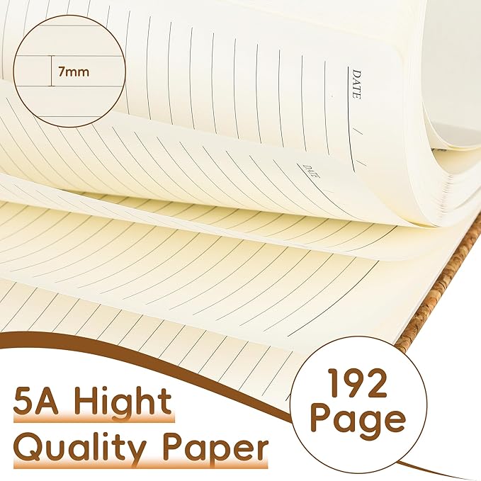 Lined Journal Notebook for Women Men, 192 Pages 100 GSM Thick Paper, Cork & Non-Woven Fabric Cover | Hardcover Journals for Writing, A5 College Ruled | Business, Work & School, 5.8"Ă8.5"(Cork-White)