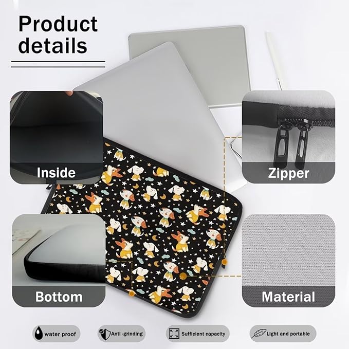 Corgi Dog Printed Computer Bags for Laptops, Water Resistant 13 Inch Laptop Bag Laptop Briefcase Travel Case for Women Men Teens, Compatible with Most Laptops