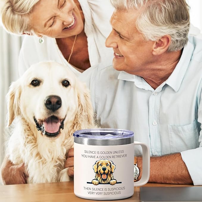 Lifecapido Golden Retriever Gifts, Silence is Golden Unless You Have A Golden Retriever 14 oz Coffee Mug, Dog Lover Gifts, Birthday Christmas Gifts for Golden Retriever Lovers, Pet Lovers, White